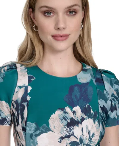 Calvin Klein Womens Womens Scuba Floral Print Fit Flare Dress 0p 16 In Green