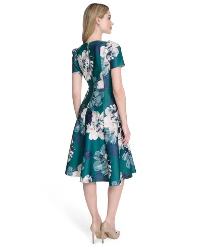Calvin Klein Womens Womens Scuba Floral Print Fit Flare Dress 0p 16 In Green