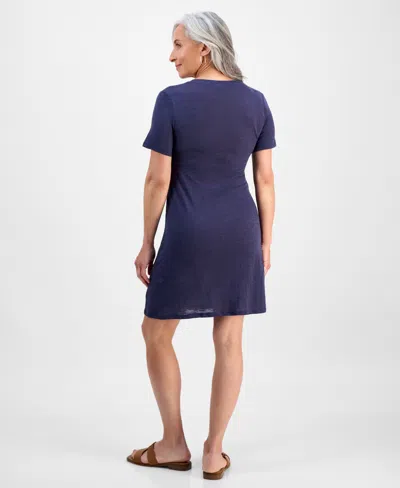 Style & Co Petite Spread-collar Short-sleeve Dress, Exclusively At Macy's In Blue