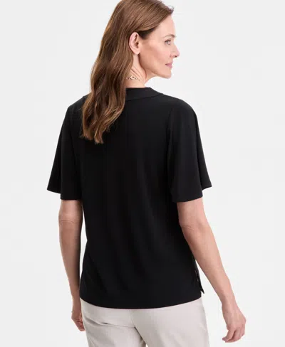 Jm Collection Petite V-neck Trapunto-stitch Crepe Top, Exclusively At Macy's In Black