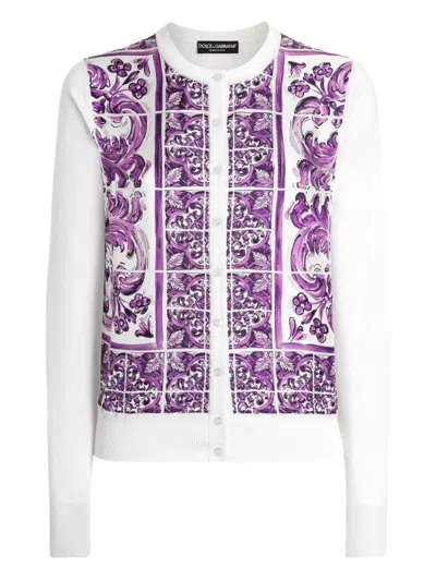 Dolce & Gabbana Women Maiolica Print Silk Cardigan In Purple