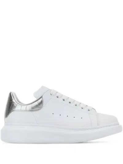 Alexander Mcqueen White Oversize Sneakers With Snake Print On The Heel In Leather Woman