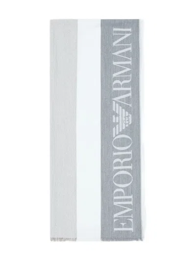 Emporio Armani Logo-jacquard Fringed Scarf In Multi