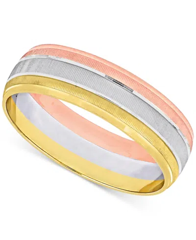 Macy's Triple Row Brush Textured Finish Wedding Band In 14k Tricolor Gold