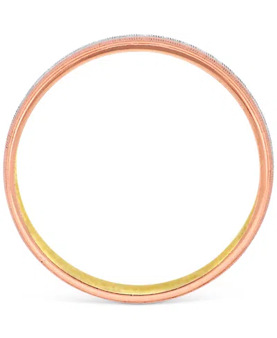 Macy's Triple Row Brush Textured Finish Wedding Band In 14k Tricolor Gold