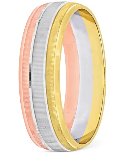 Macy's Triple Row Brush Textured Finish Wedding Band In 14k Tricolor Gold