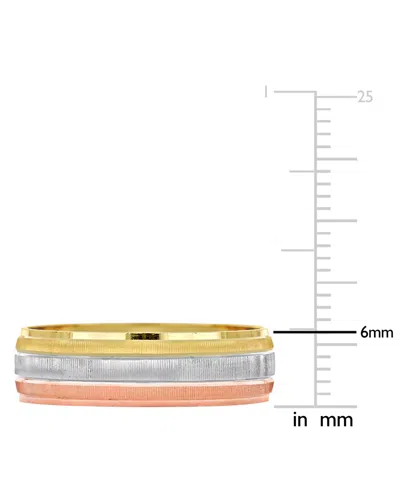 Macy's Triple Row Brush Textured Finish Wedding Band In 14k Tricolor Gold