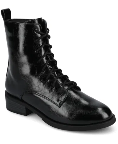 Journee Collection Women's Vienna Lace Up Stacked Heel Booties