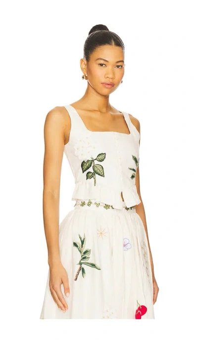 Agua By Agua Bendita Eslabon Embroidered Linen Top In White