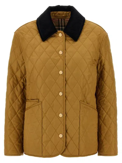 Burberry Corduroy-collar Diamond-quilted Jacket In Orange