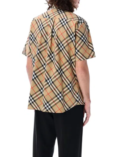 Burberry Short-sleeved Check Pattern Shirt With Button-down Collar