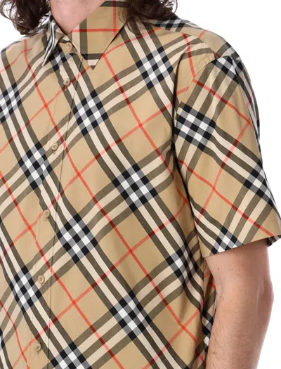 Burberry Short-sleeved Check Pattern Shirt With Button-down Collar