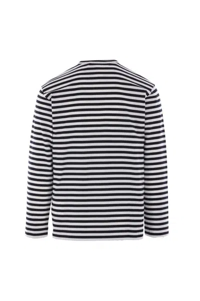 Comme Des Garçons Play Heart-patch Striped Cotton T-shirt In Blue