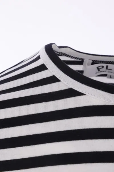 Comme Des Garçons Play Heart-patch Striped Cotton T-shirt In Blue