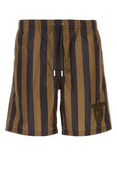 Fendi Printed Polyester Swimming Shorts In Brown