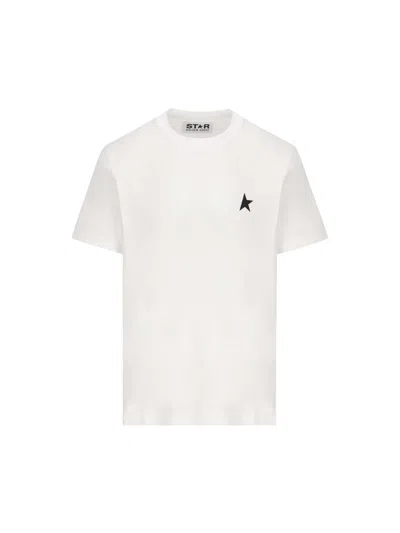 Golden Goose White T-shirt With Round Neck And One Star Logo Print On The Front In Cotton Man