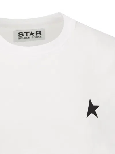 Golden Goose White T-shirt With Round Neck And One Star Logo Print On The Front In Cotton Man