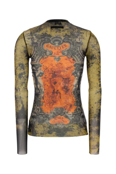 Jean Paul Gaultier Mesh Long Sleeves Top Printed Medaillon Woman Multicolor