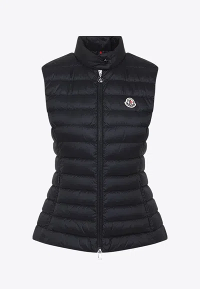 Moncler Quilted Black Vest With High Collar And Fitted Silhouette