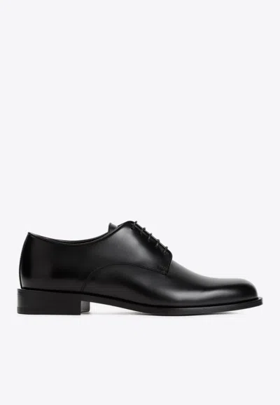 Giorgio Armani Almond Toe Lace-up Leather Shoes In Black
