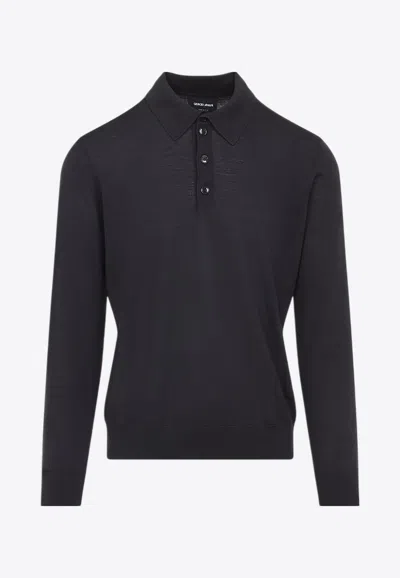 Giorgio Armani Dark Grey Wool Sweater With Polo Collar
