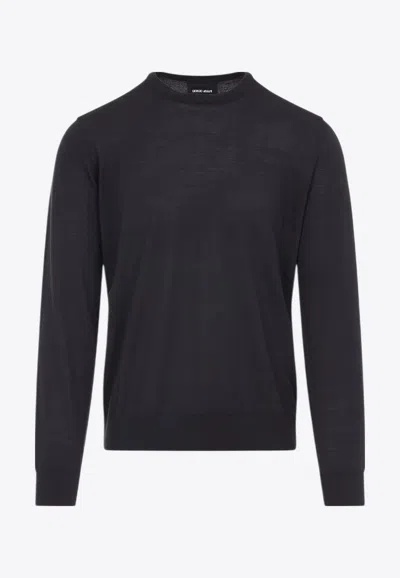 Giorgio Armani Crew Neck Sweater In Virgin Wool In Black