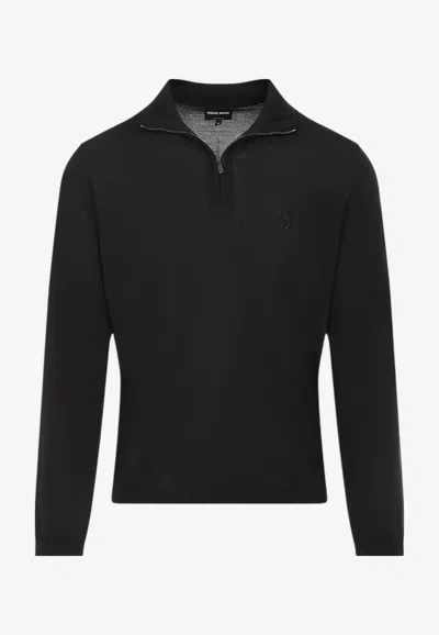 Giorgio Armani Classic Zip-up Pullover Crafted From Virgin Wool In Black