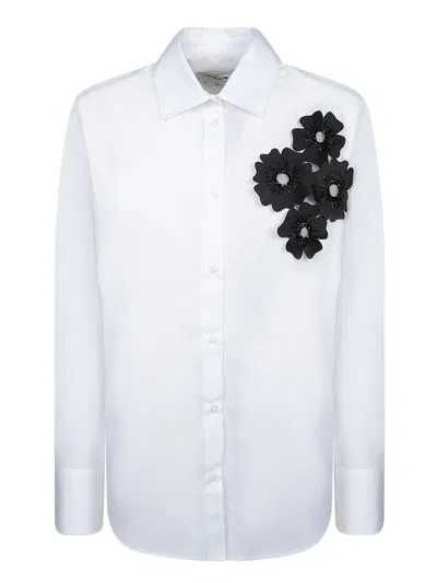 Msgm White Shirt With Black Floral Appliquã©s In White