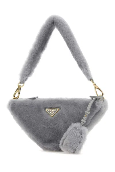 Prada Grey Shearling Mini Shoulder Bag In Gray