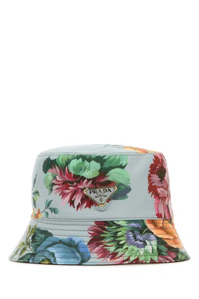 Prada Women Printed Cotton Bucket Hat In Blue