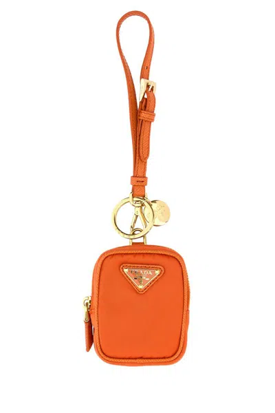 Prada Orange Re-edition 1978 Keychain In Brown