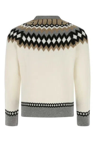 Prada Embroidered Pattern Cashmere Crewneck In White