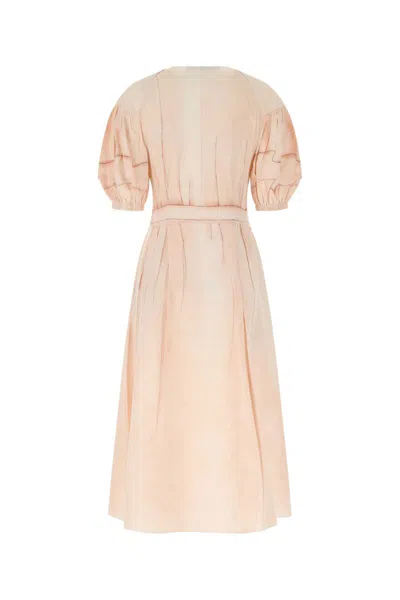 Prada Silk Dress With Pleated Detailing And Puff Sleeves In Pink
