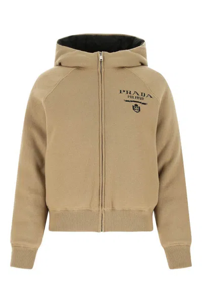 Prada Blend Hooded Jacket With Front Pockets And Ribbed Cuffs