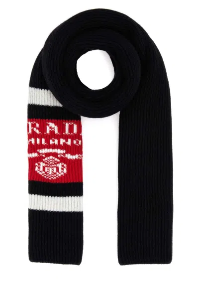 Prada Logo Jacquard Cashmere Scarf In Black