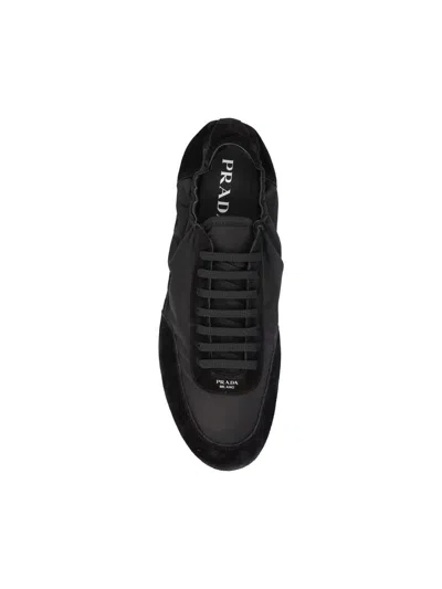 Prada Collapse Re-nylon And Suede Sneaker Men In Black