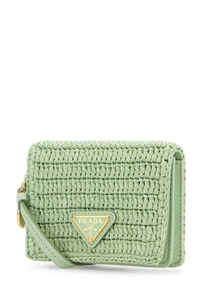 Prada Crochet Card Holder With Shoulder Strap In Green