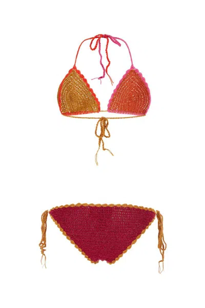 Rose Carmine Multicolor Crochet Bikini In Multi