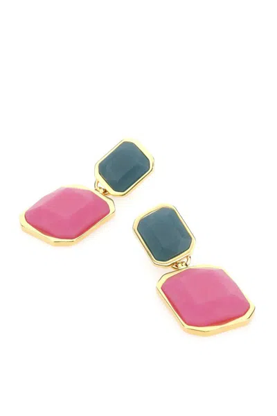 Saint Laurent Golden Octagon Drop Earrings In Pink