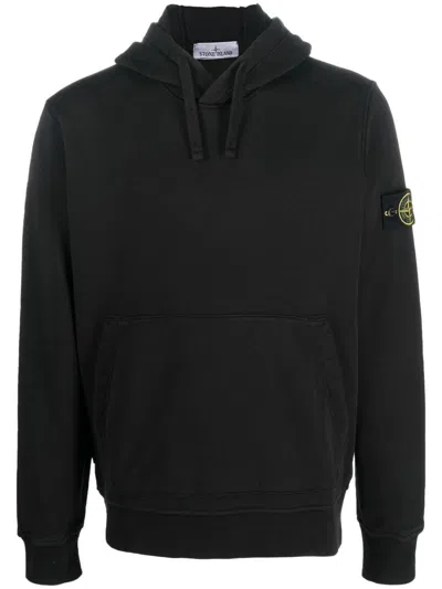 Stone Island Black Hoodie With Subtle Logo Patch In Black