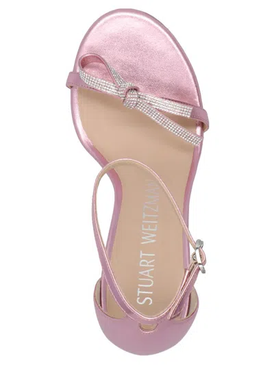 Stuart Weitzman "bow Detail" Metallic Stiletto Sandals In Pink