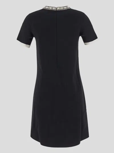 Valentino Tweed Embroidered Mini Dress With Patch Pockets In Black