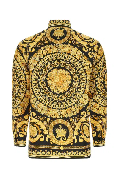 Versace Barocco Print Long-sleeved Silk Shirt In Yellow