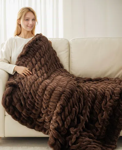 Battilo Luxurious Reversible Rabbit Faux Fur Throw, 50" X 60"