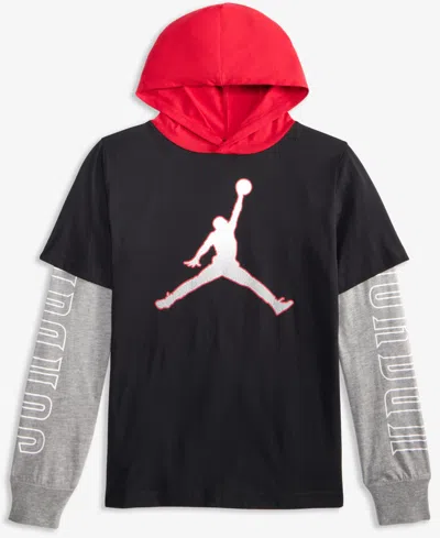 Jordan Big Boys Gametime Layered-look Hoodie In Blue