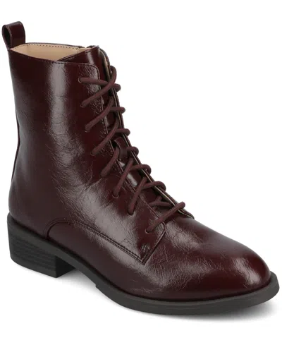 Journee Collection Women's Vienna Lace Up Stacked Heel Booties
