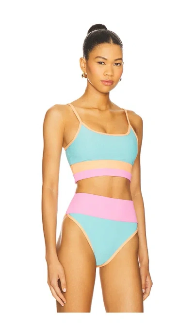 Beach Riot Eva Rib Colorblock Bikini Top In Blue