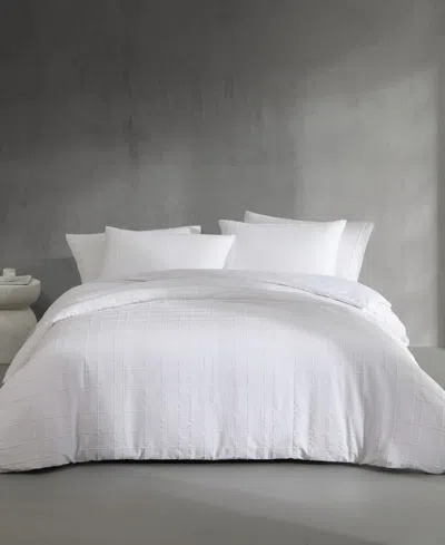 Calvin Klein Puckered Grid Solid Cotton Blend Duvet Set In White