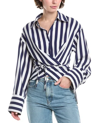 Brook + Lynn Tie Front Shirt In Blue