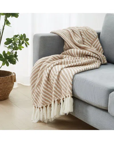 Brooklyn Loom Diagonal Chenille Stripe Throw In Neutral